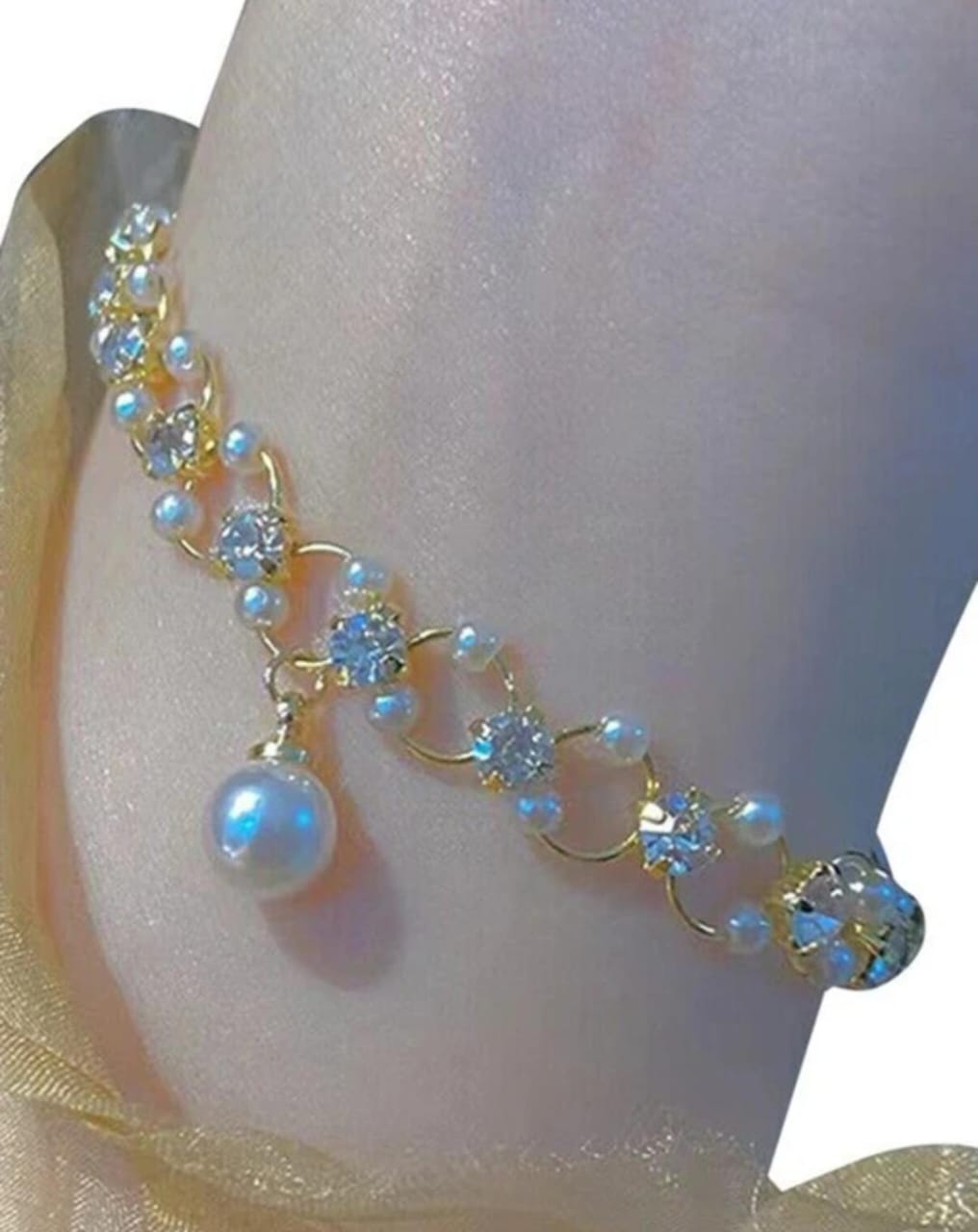 White Bead Drop Bracelet