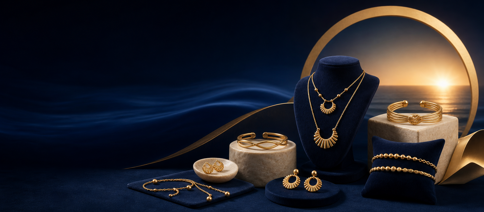 Solmare navy and gold jewellery hero